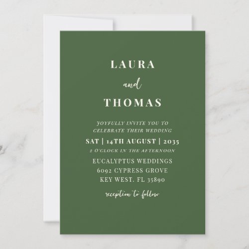 Simple Dark Green Wedding Invitation