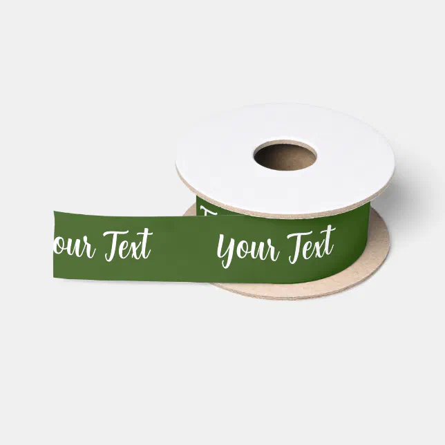 Simple Dark Green White Scribble Cursive Script Satin Ribbon | Zazzle