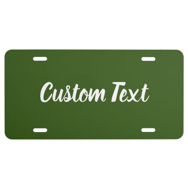 Simple Dark Green with White Script Text Template License Plate (Front)