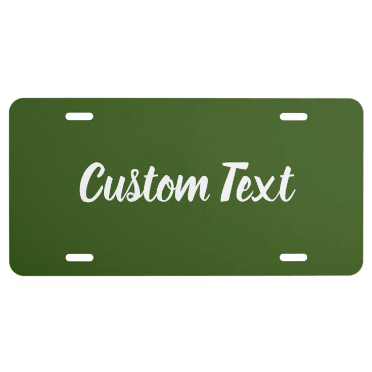 Simple Dark Green with White Script Text Template License Plate | Zazzle