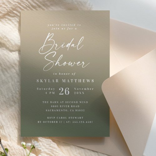 Simple Dark Green  Yellow Ombre Bridal Shower Invitation