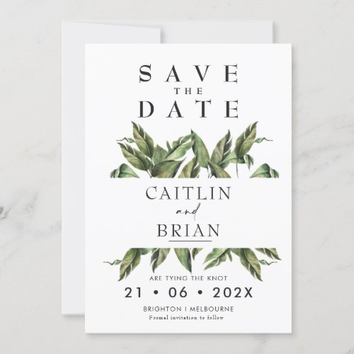 Simple Dark Greenery Wedding Save The Date Invitat Invitation