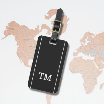 Simple Dark Grey White Lines Bold Monogram Luggage Tag by Weaselgift at Zazzle