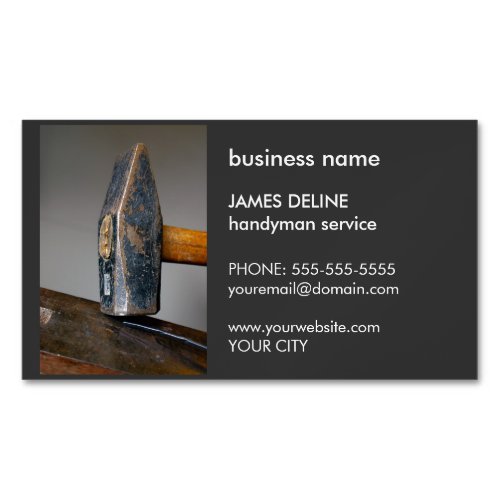 Simple Dark Hammer Handyman Service Magnetic Business Card