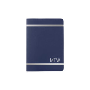 Simple Dark Midnight Blue Silver Monogram Initials Passport Holder