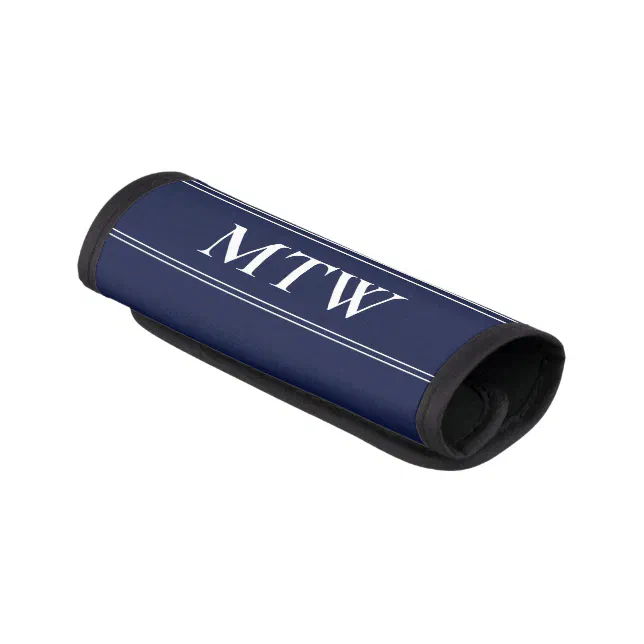 Handle Wrap Blue Simple Dark Midnight Blue with White Monogram Luggage Handle Wrap | Zazzle