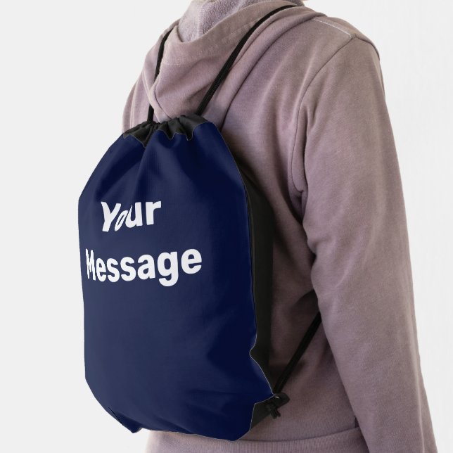 Simple Dark Midnight Blue with White Text Template Drawstring Bag (Insitu)