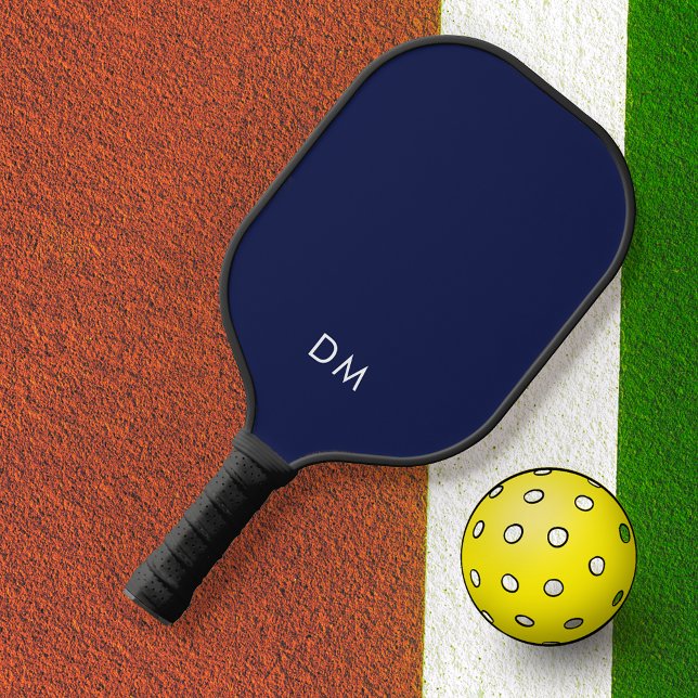 Simple Dark Navy Blue Monogram Initials Pickleball Paddle (Creator Uploaded)