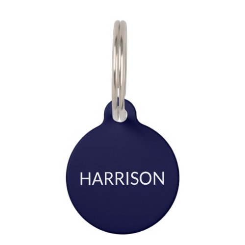 Simple dark navy blue white name dog contact Info Pet ID Tag