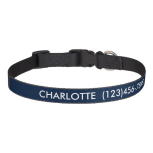 Simple dark navy custom name contact Info modern Pet Collar