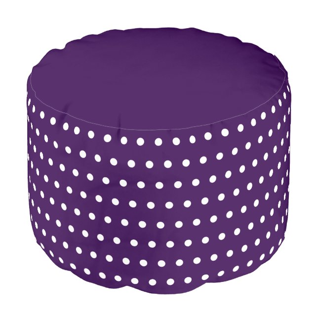 Simple Dark Purple and White Dots Dotted Pattern Pouf (Angled Front)