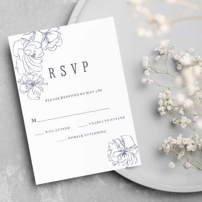 Simple dark purple white peony floral RSVP Invitation (Simple dark purple white peony floral RSVP )