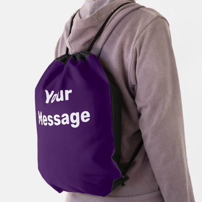 Simple Dark Purple with White Text Template Drawstring Bag (Insitu)