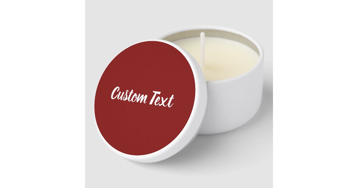 Simple Dark Red and White Cursive Script Text Mini Candle Favors | Zazzle