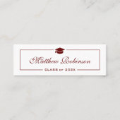 Simple Dark Red and White Graduation Graduate Mini Business Card (Front)
