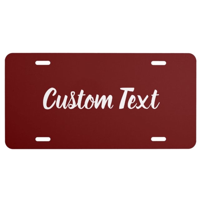 Simple Dark Red and White Script Text Template License Plate (Front)