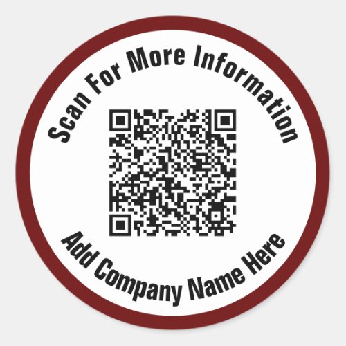 Simple Dark Red and White Text Scan QR Code  Classic Round Sticker