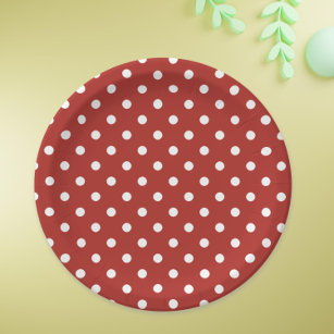 Simple Dark Red Big White Polka Dot Pattern  Paper Plates