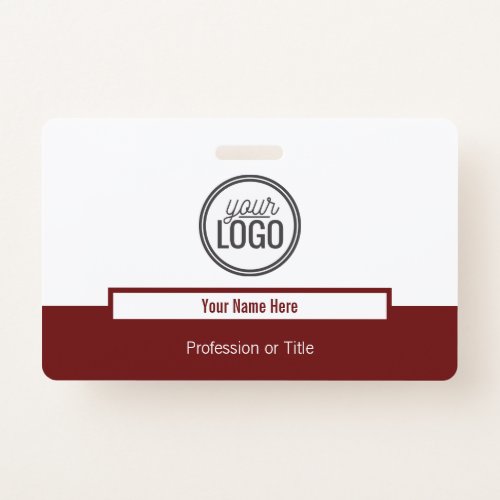 Simple Dark Red Color Block Professional Name Badge