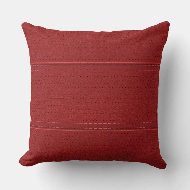 Simple Dark Red Faux Leather Look Pattern Throw Pillow (Front)