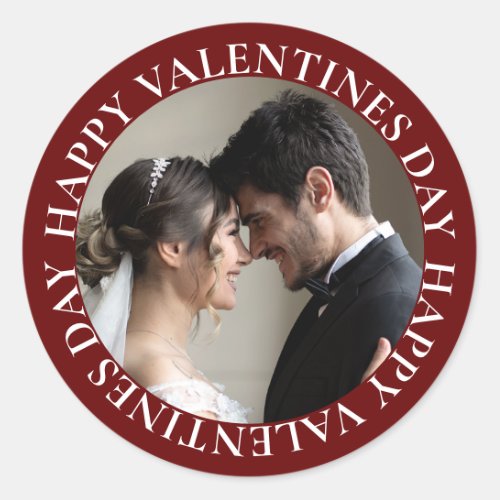 Simple Dark Red Photo Valentines Day  Classic Round Sticker