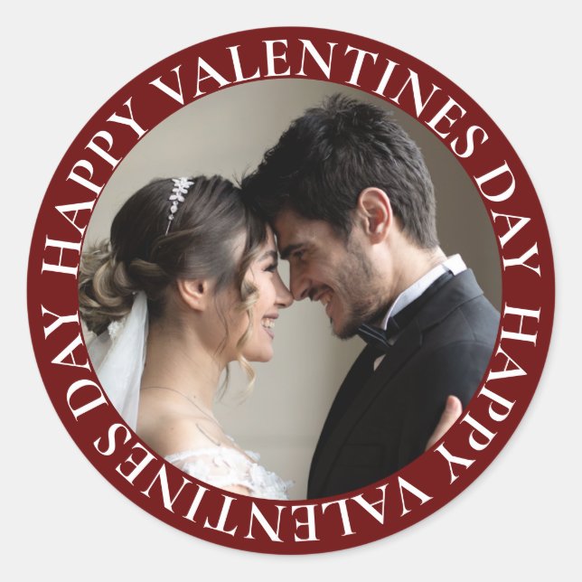 Simple Dark Red Photo Valentine's Day  Classic Round Sticker (Front)