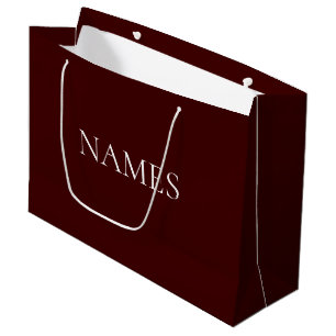 Simple Dark Red & White Custom Script Name Large Gift Bag