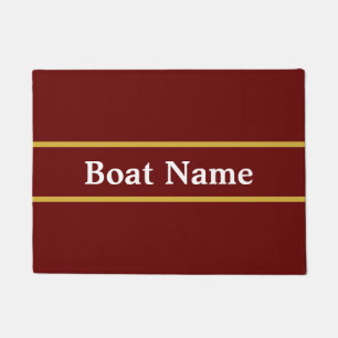 Simple Dark Red White Gold Boat Name Text Template Doormat