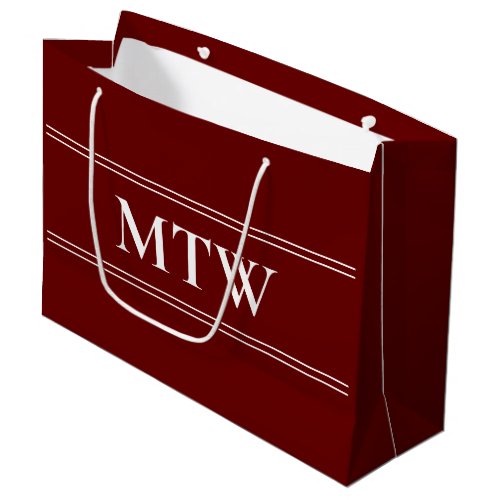 Simple Dark Red with White Monogram Large Gift Bag