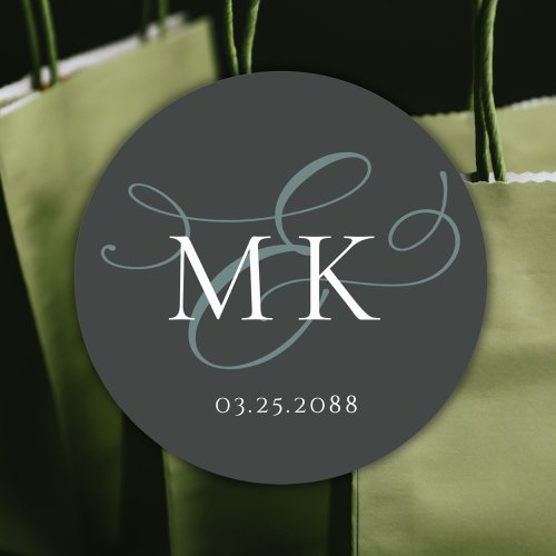 Simple Dark Sage Green Ampersand Monogram Wedding Classic Round Sticker