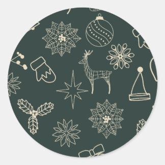 Simple Dark Sage Green Cute Christmas Pattern Classic Round Sticker