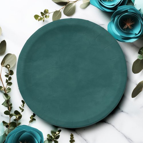 Simple Dark Teal Color Editable Watercolor Paper Plates