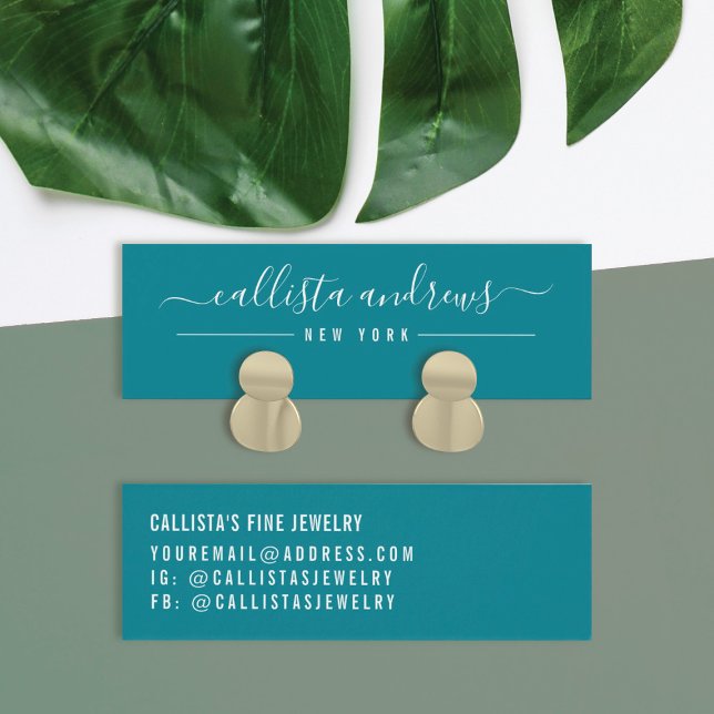 Simple Dark Teal White Script Earring Display Card (Creator Uploaded)