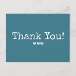 Simple Dark Turquoise Blue Add Your Text Thank You Postcard