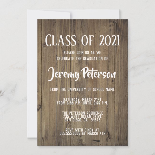 Simple Dark Wood Planks Graduation Party Invite (Front)