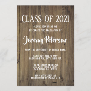 Simple Dark Wood Planks Graduation Party Invite