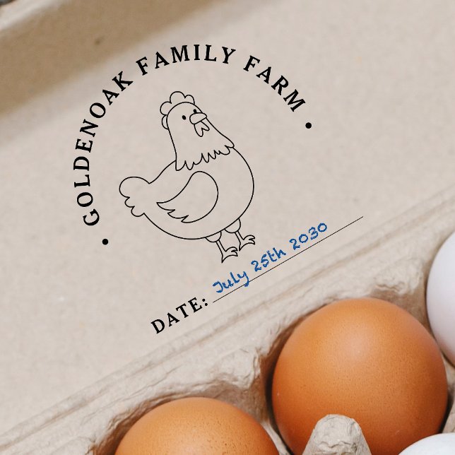 Simple Date Chicken Eggs Personalized Egg Farm Rubber Stamp (Creator Uploaded)