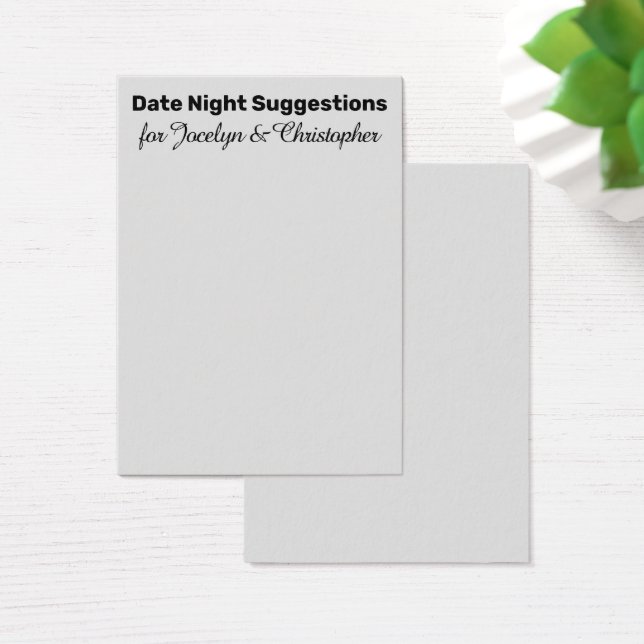 Simple Date Night Suggestions Light Gray Card (Desk)