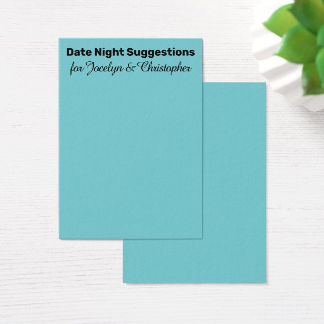 Simple Date Night Suggestions Turquoise Card (Desk)