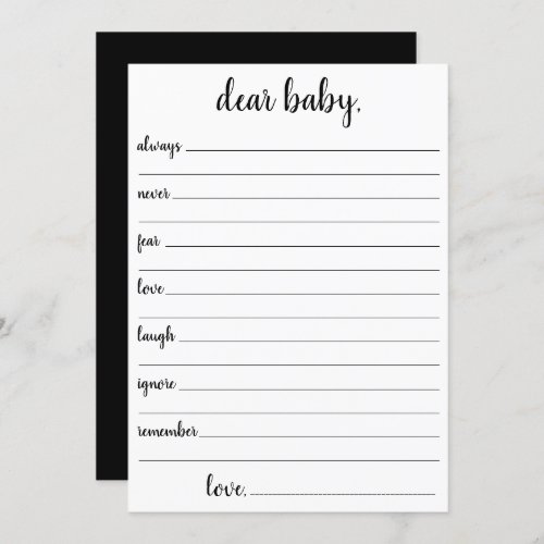 Simple Dear Baby  Black and White Keepsake Card