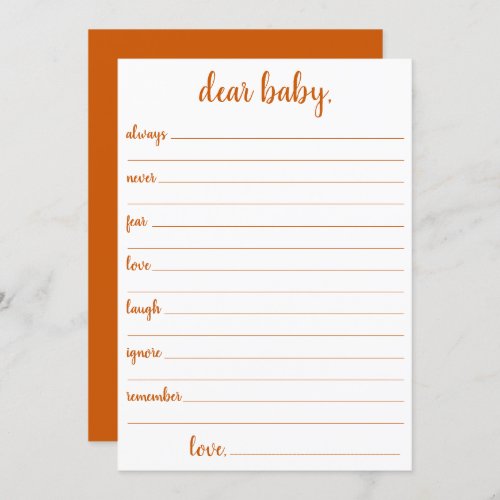 Simple Dear Baby  Fall Orange Keepsake Card