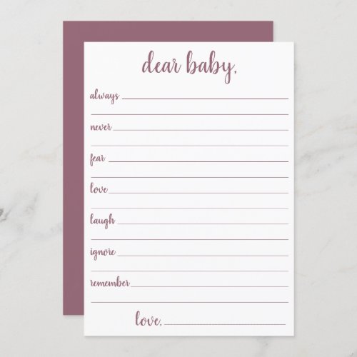 Simple Dear Baby  Mauve Pink Keepsake Card