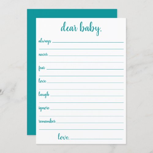 Simple Dear Baby  Teal Aqua Keepsake Card