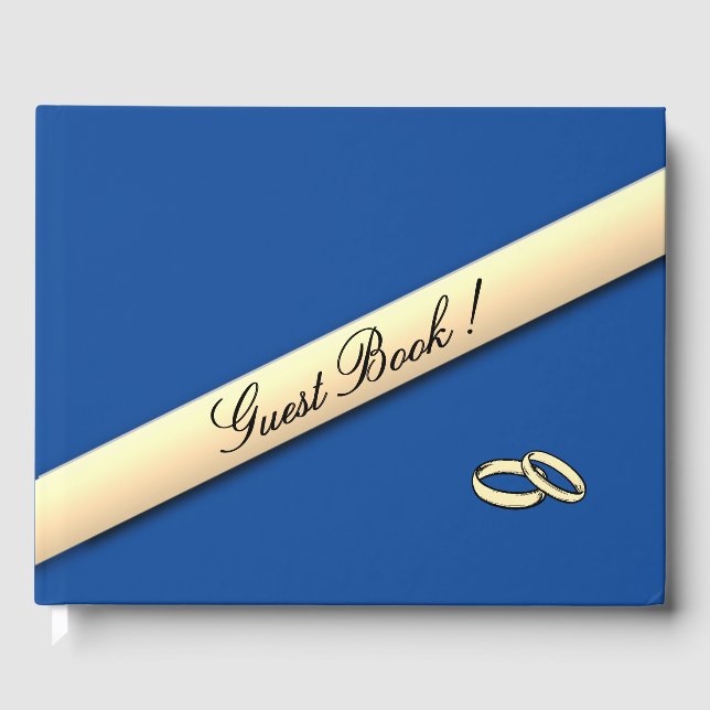 Simple Deep Blue and Gold Wedding Guest Book (Front)
