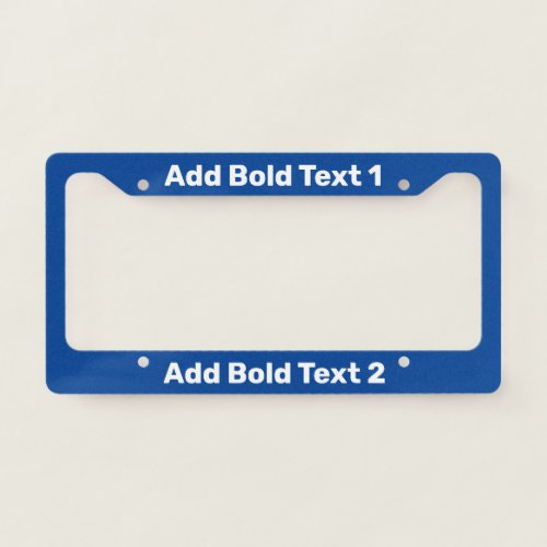 Simple Deep Blue and White Bold Font Text Template License Plate Frame