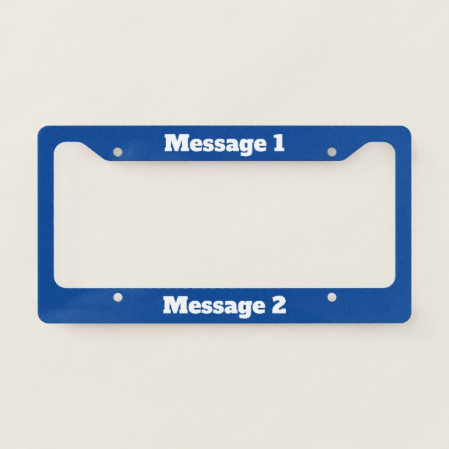 Simple Deep Blue and White Bold Text Template License Plate Frame (Front)