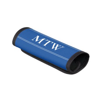 Simple Deep Blue And White Monogram Text Template Luggage Handle Wrap by redbook at Zazzle