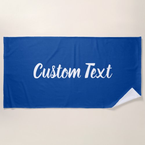 Simple Deep Blue and White Script Text Template Beach Towel