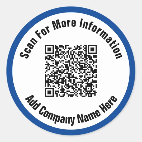 Simple Deep Blue and White Text Scan QR Code  Classic Round Sticker