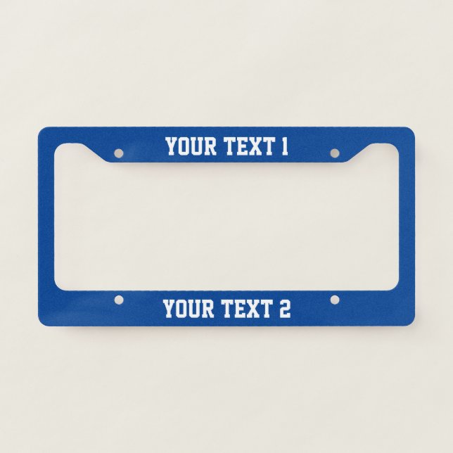 Simple Deep Blue and White Text Template License Plate Frame (Front)